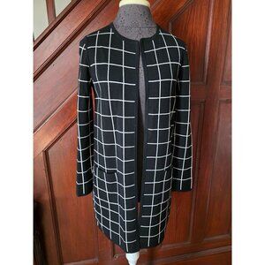 Talbots Womens Petite Grid Pattern Black & White Open Front Cardigan Coat